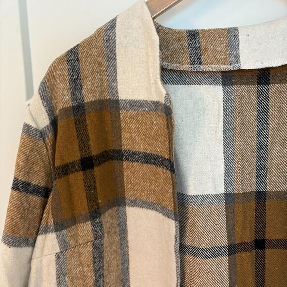 Women’s Plaid Khaki Crop Shacket Notch Collar Jacket Size XL New - Picture 5 of 10